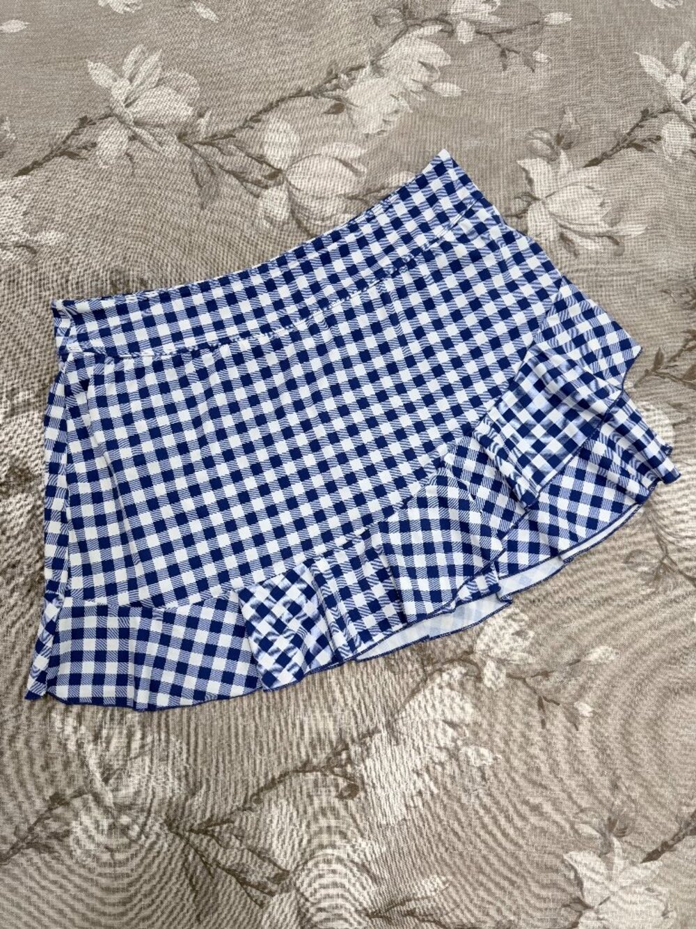 Bridgehampton Isaac Mizrahi Live Blue White Gingham Swim Skort Ruffle Size 16